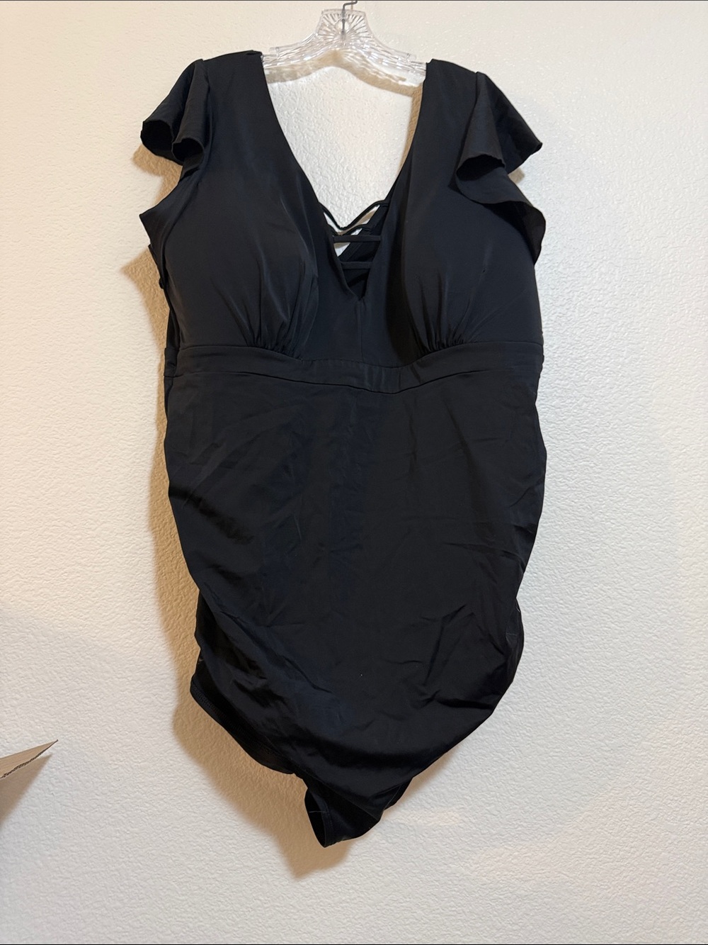 Lane Bryant Black One-Piece Swimsuit with Ruffle Shoulders Plus Size 28